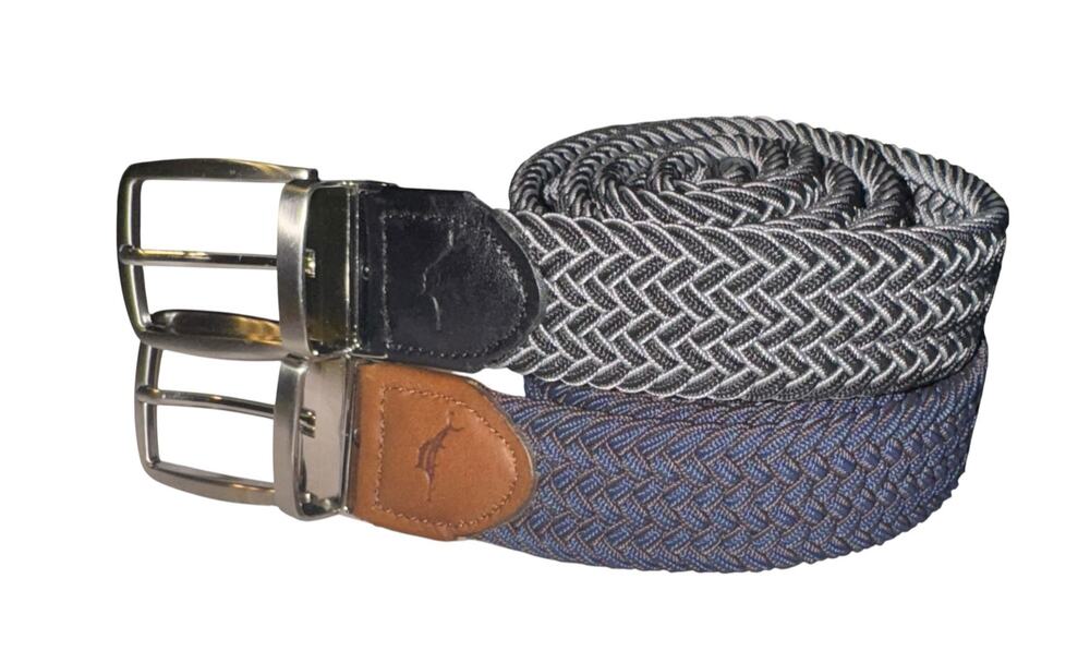 Tommy Bahama Braided Leather Trim Belt Set Men's Large/ XL Black Blue Brown Boat